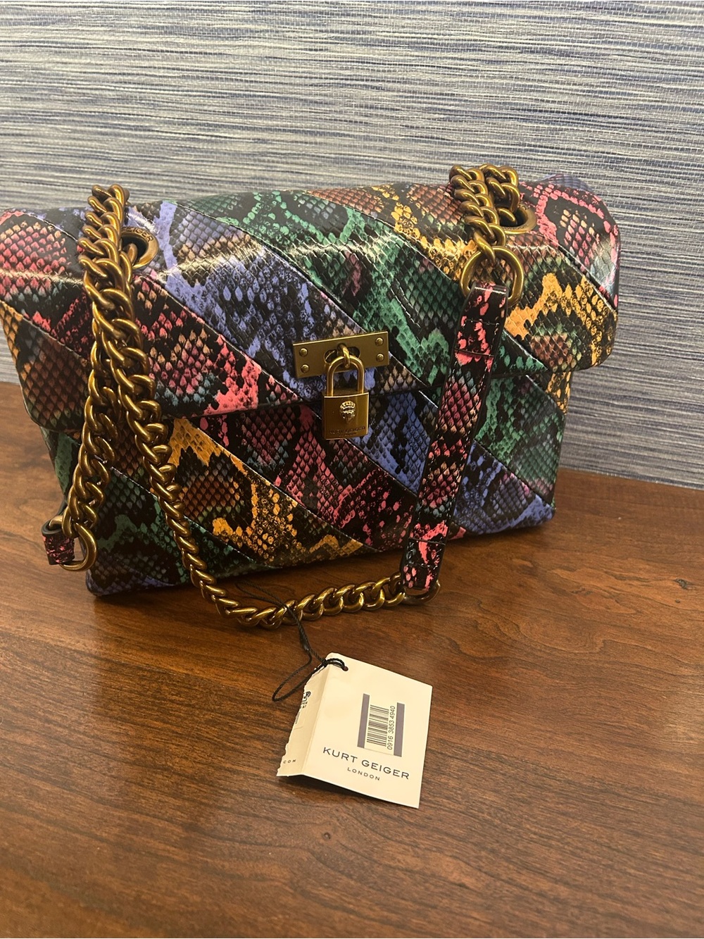 NWT Kurt Geiger Brixton rainbow shoulder bag snake multi rare